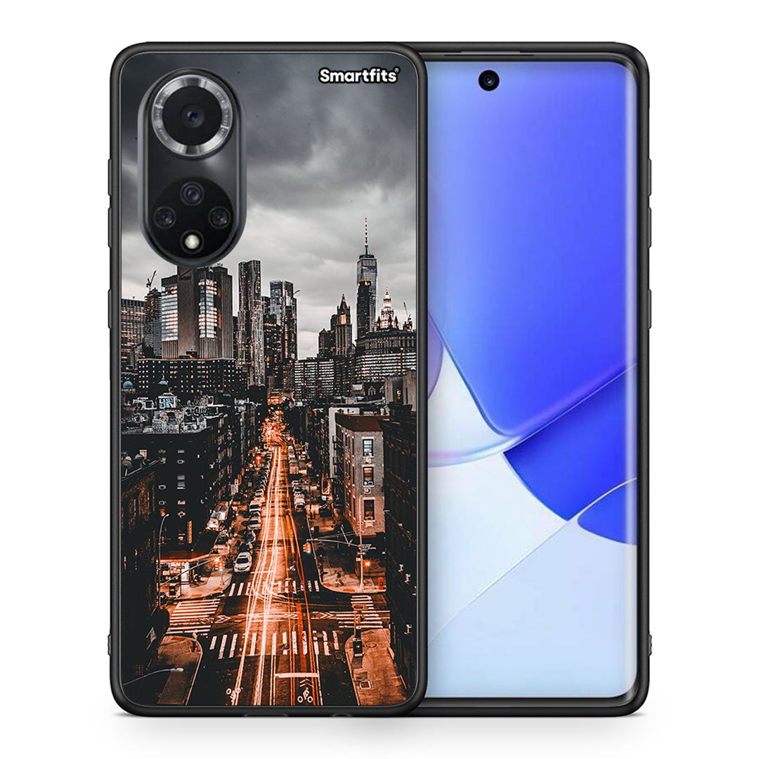 Θήκη Huawei Nova 9/Honor 50 City Lights από τη Smartfits με σχέδιο στο πίσω μέρος και μαύρο περίβλημα | Huawei Nova 9/Honor 50 City Lights case with colorful back and black bezels