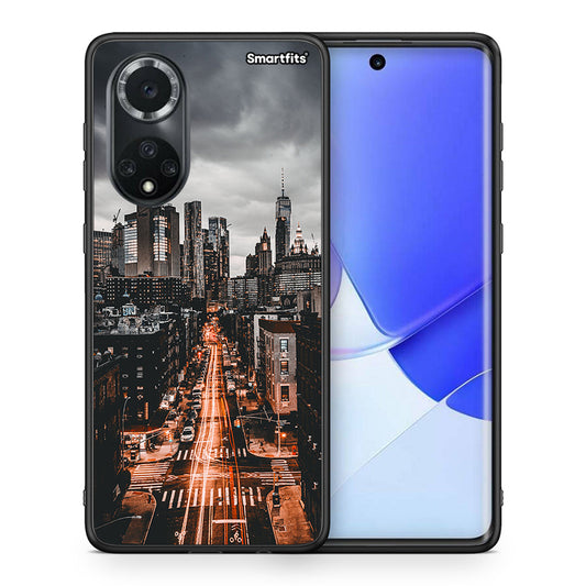 Θήκη Huawei Nova 9/Honor 50 City Lights από τη Smartfits με σχέδιο στο πίσω μέρος και μαύρο περίβλημα | Huawei Nova 9/Honor 50 City Lights case with colorful back and black bezels
