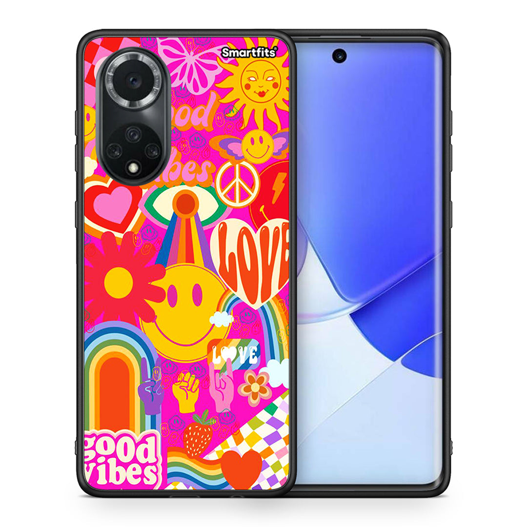 Θήκη Huawei Nova 9/Honor 50 Hippie Love από τη Smartfits με σχέδιο στο πίσω μέρος και μαύρο περίβλημα | Huawei Nova 9/Honor 50 Hippie Love case with colorful back and black bezels