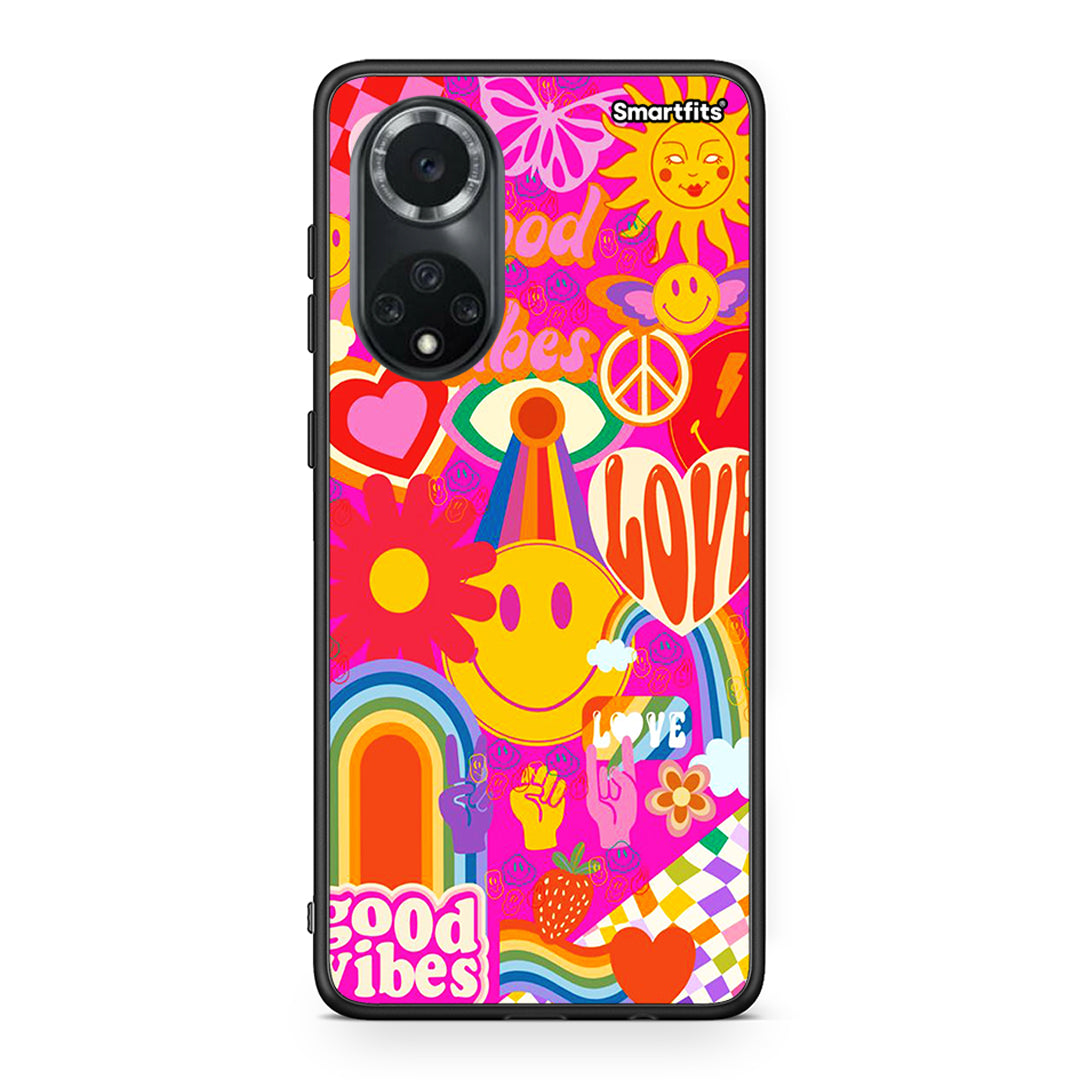 Huawei Nova 9/Honor 50 Hippie Love θήκη από τη Smartfits με σχέδιο στο πίσω μέρος και μαύρο περίβλημα | Smartphone case with colorful back and black bezels by Smartfits