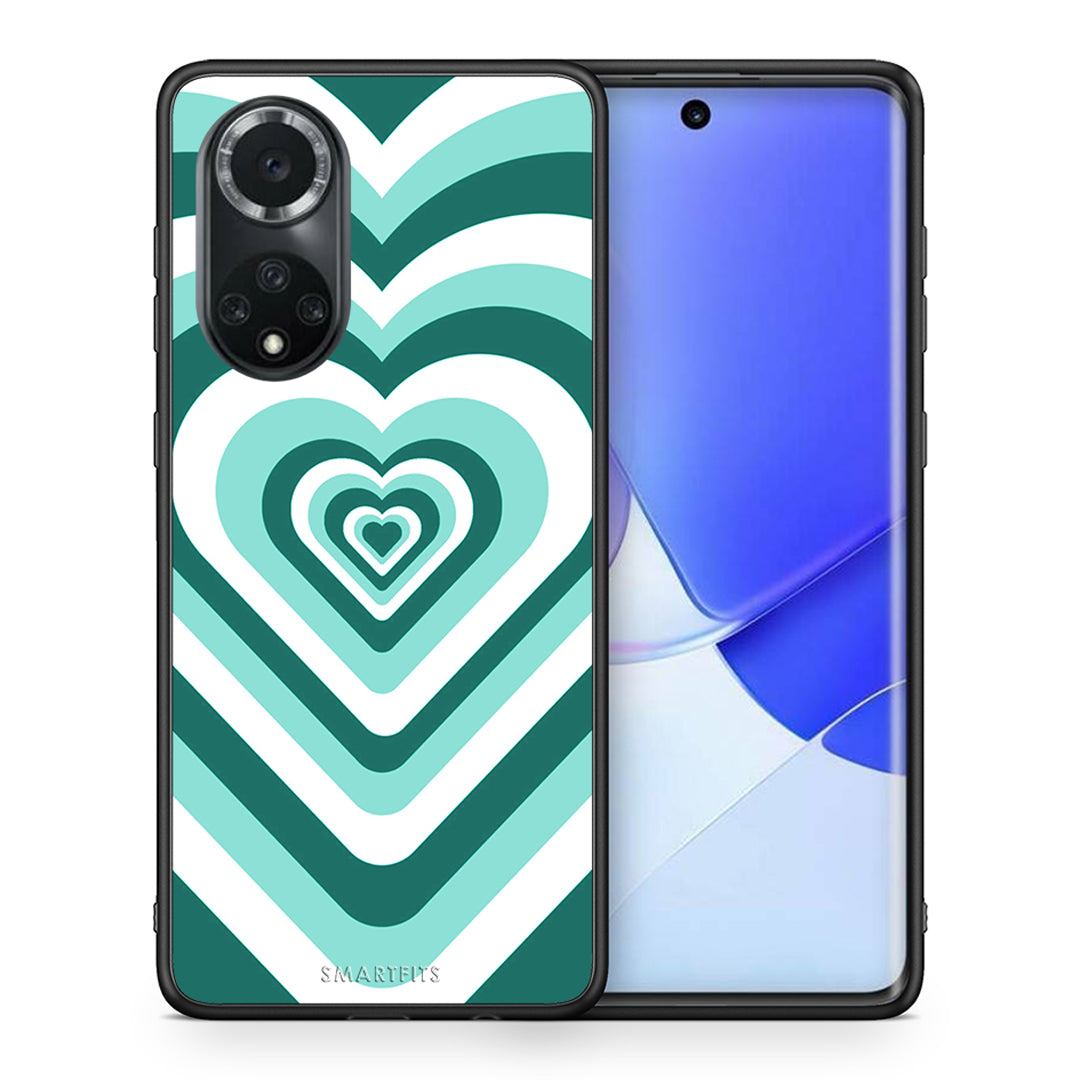 Θήκη Huawei Nova 9/Honor 50 Green Hearts από τη Smartfits με σχέδιο στο πίσω μέρος και μαύρο περίβλημα | Huawei Nova 9/Honor 50 Green Hearts case with colorful back and black bezels