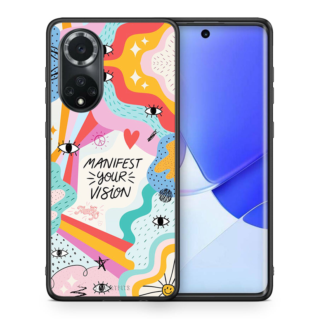 Θήκη Huawei Nova 9/Honor 50 Manifest Your Vision από τη Smartfits με σχέδιο στο πίσω μέρος και μαύρο περίβλημα | Huawei Nova 9/Honor 50 Manifest Your Vision case with colorful back and black bezels