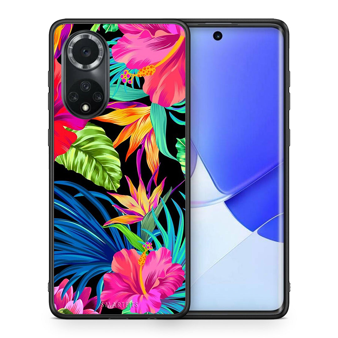 Θήκη Huawei Nova 9/Honor 50 Tropical Flowers από τη Smartfits με σχέδιο στο πίσω μέρος και μαύρο περίβλημα | Huawei Nova 9/Honor 50 Tropical Flowers case with colorful back and black bezels