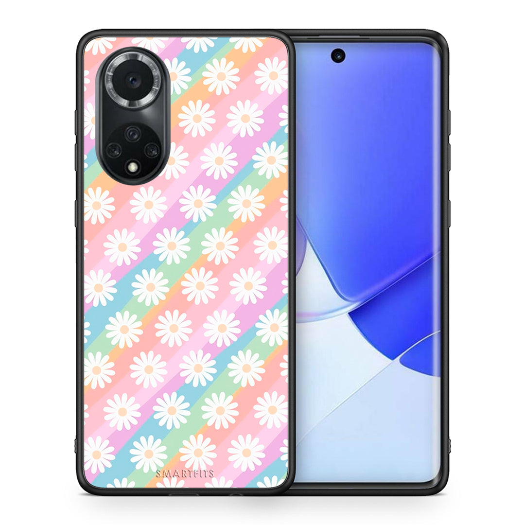 Θήκη Huawei Nova 9/Honor 50 White Daisies από τη Smartfits με σχέδιο στο πίσω μέρος και μαύρο περίβλημα | Huawei Nova 9/Honor 50 White Daisies case with colorful back and black bezels