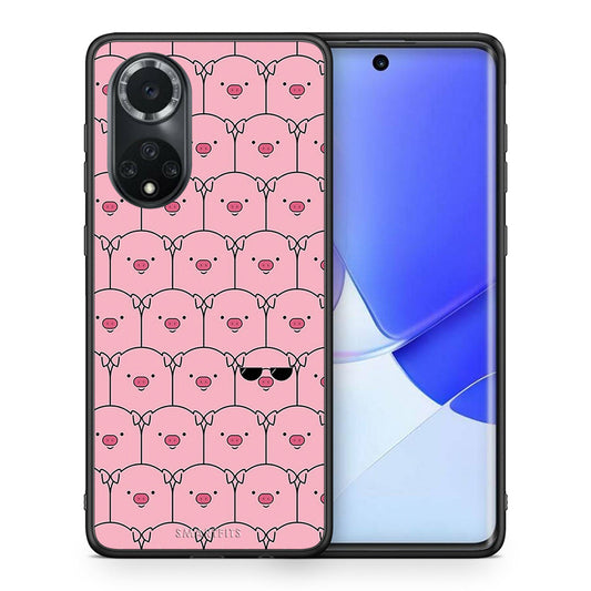 Θήκη Huawei Nova 9/Honor 50 Pig Glasses από τη Smartfits με σχέδιο στο πίσω μέρος και μαύρο περίβλημα | Huawei Nova 9/Honor 50 Pig Glasses case with colorful back and black bezels