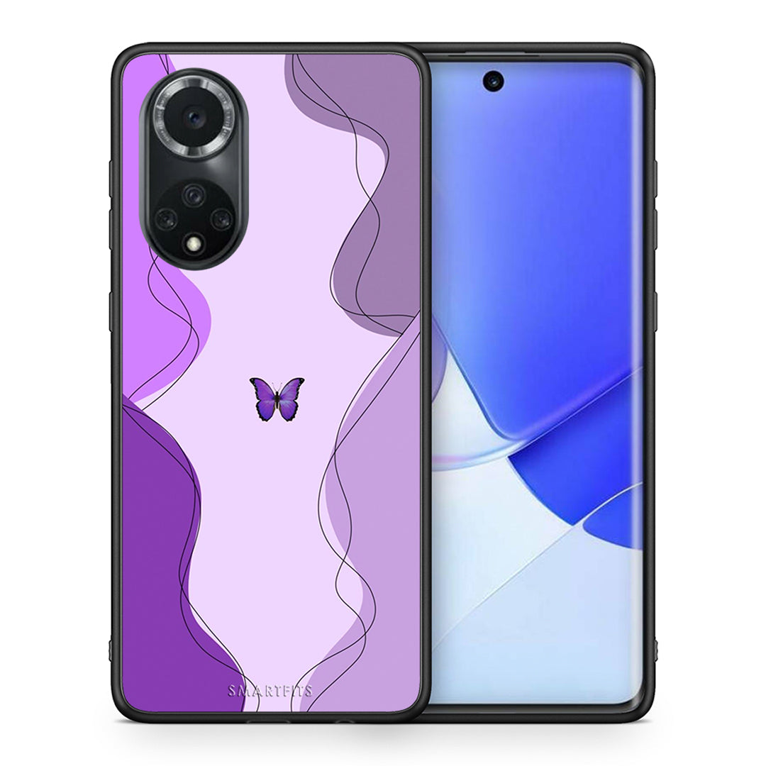 Θήκη Αγίου Βαλεντίνου Huawei Nova 9 / Honor 50 Purple Mariposa από τη Smartfits με σχέδιο στο πίσω μέρος και μαύρο περίβλημα | Huawei Nova 9 / Honor 50 Purple Mariposa case with colorful back and black bezels