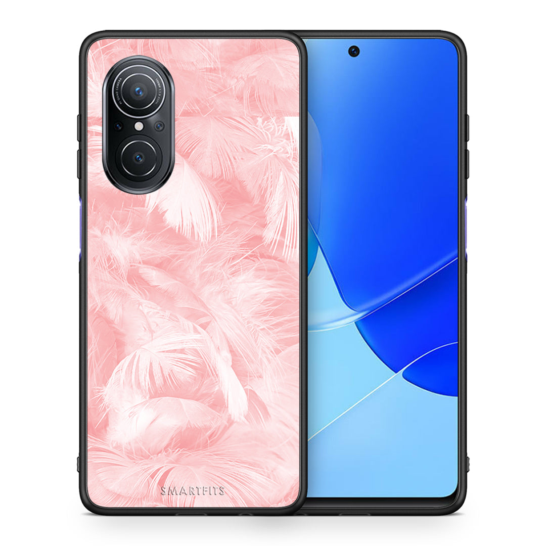 Θήκη Huawei Nova 9 SE Pink Feather Boho από τη Smartfits με σχέδιο στο πίσω μέρος και μαύρο περίβλημα | Huawei Nova 9 SE Pink Feather Boho case with colorful back and black bezels