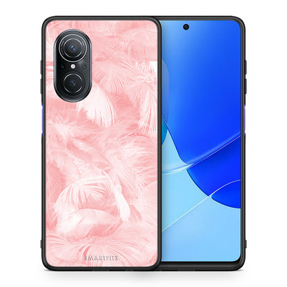 Θήκη Huawei Nova 9 SE Pink Feather Boho από τη Smartfits με σχέδιο στο πίσω μέρος και μαύρο περίβλημα | Huawei Nova 9 SE Pink Feather Boho case with colorful back and black bezels