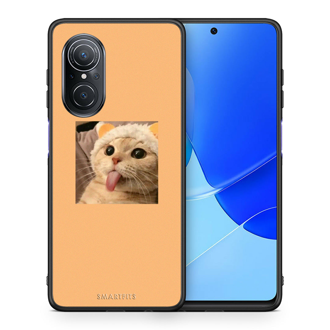 Θήκη Huawei Nova 9 SE Cat Tongue από τη Smartfits με σχέδιο στο πίσω μέρος και μαύρο περίβλημα | Huawei Nova 9 SE Cat Tongue case with colorful back and black bezels