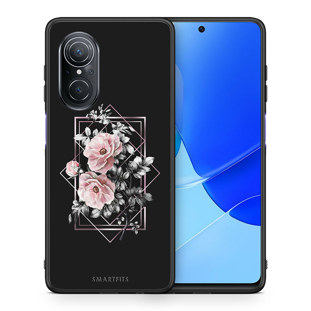 Θήκη Huawei Nova 9 SE Frame Flower από τη Smartfits με σχέδιο στο πίσω μέρος και μαύρο περίβλημα | Huawei Nova 9 SE Frame Flower case with colorful back and black bezels