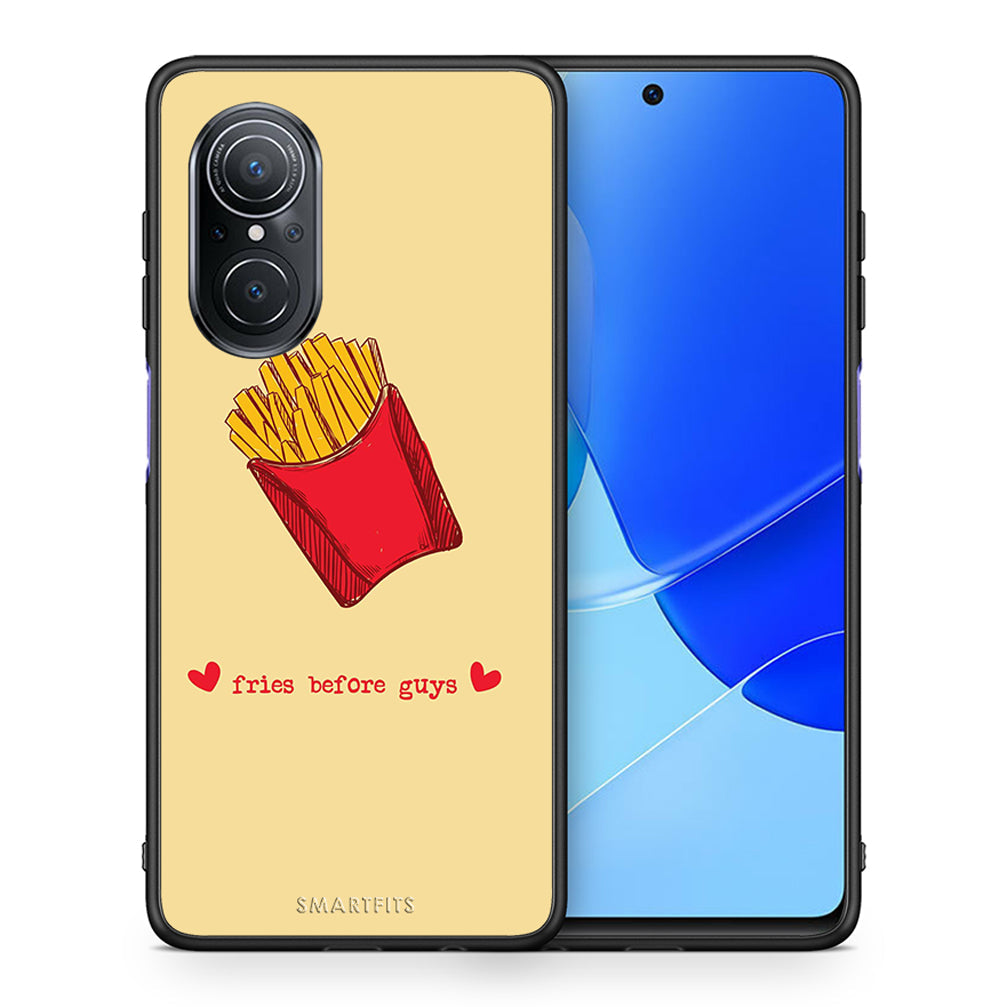 Θήκη Αγίου Βαλεντίνου Huawei Nova 9 SE Fries Before Guys από τη Smartfits με σχέδιο στο πίσω μέρος και μαύρο περίβλημα | Huawei Nova 9 SE Fries Before Guys case with colorful back and black bezels