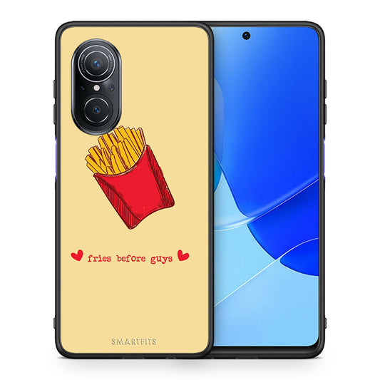 Θήκη Αγίου Βαλεντίνου Huawei Nova 9 SE Fries Before Guys από τη Smartfits με σχέδιο στο πίσω μέρος και μαύρο περίβλημα | Huawei Nova 9 SE Fries Before Guys case with colorful back and black bezels