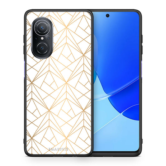 Θήκη Huawei Nova 9 SE Luxury White Geometric από τη Smartfits με σχέδιο στο πίσω μέρος και μαύρο περίβλημα | Huawei Nova 9 SE Luxury White Geometric case with colorful back and black bezels