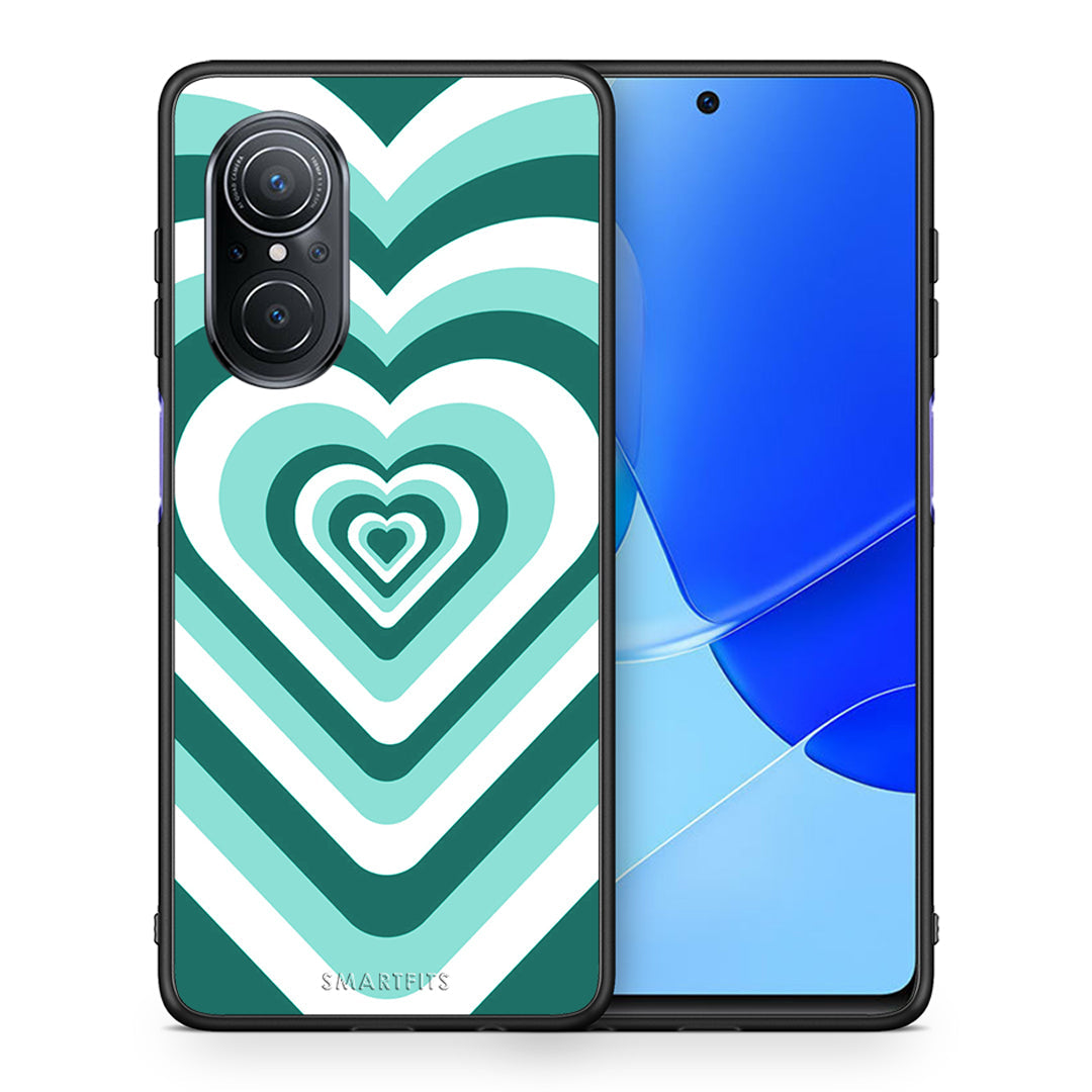 Θήκη Huawei Nova 9 SE Green Hearts από τη Smartfits με σχέδιο στο πίσω μέρος και μαύρο περίβλημα | Huawei Nova 9 SE Green Hearts case with colorful back and black bezels