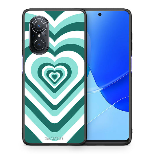 Θήκη Huawei Nova 9 SE Green Hearts από τη Smartfits με σχέδιο στο πίσω μέρος και μαύρο περίβλημα | Huawei Nova 9 SE Green Hearts case with colorful back and black bezels
