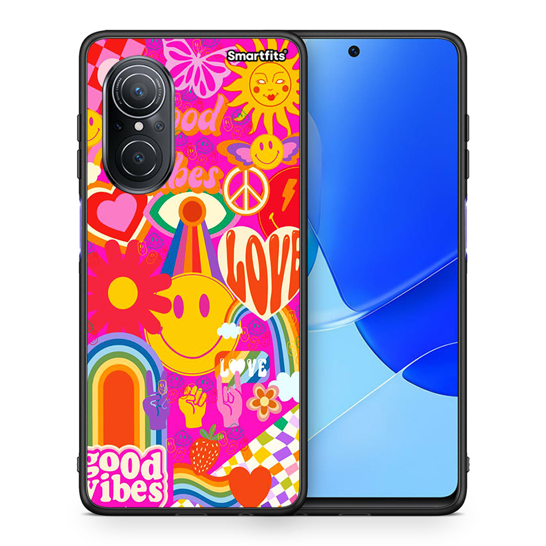 Θήκη Huawei Nova 9 SE Hippie Love από τη Smartfits με σχέδιο στο πίσω μέρος και μαύρο περίβλημα | Huawei Nova 9 SE Hippie Love case with colorful back and black bezels