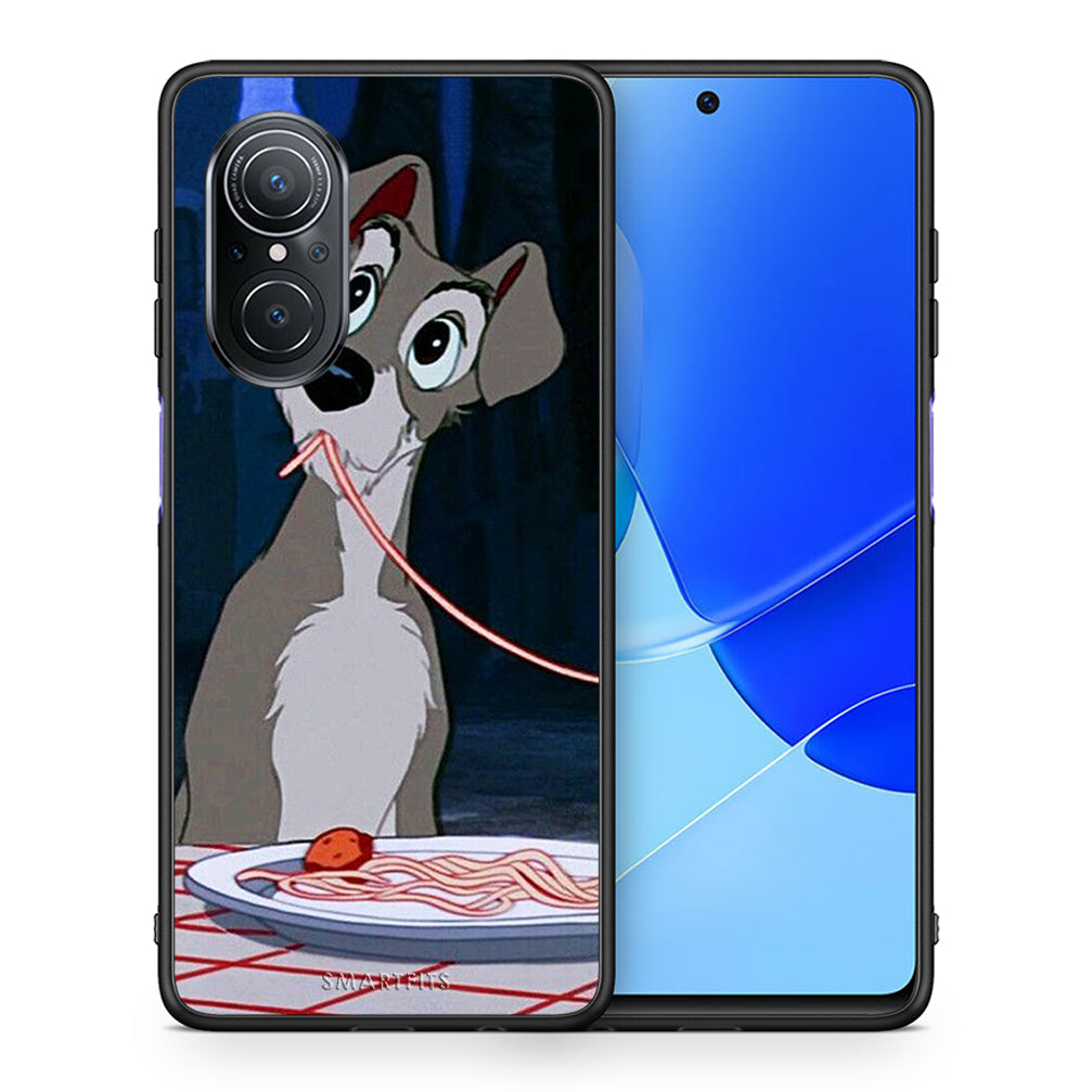 Θήκη Αγίου Βαλεντίνου Huawei Nova 9 SE Lady And Tramp 1 από τη Smartfits με σχέδιο στο πίσω μέρος και μαύρο περίβλημα | Huawei Nova 9 SE Lady And Tramp 1 case with colorful back and black bezels