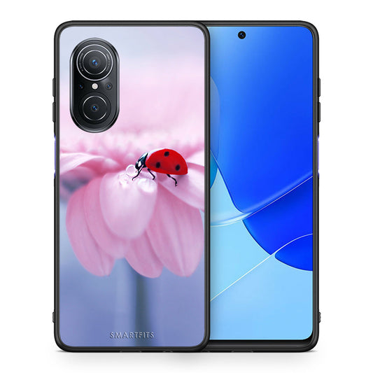 Θήκη Huawei Nova 9 SE Ladybug Flower από τη Smartfits με σχέδιο στο πίσω μέρος και μαύρο περίβλημα | Huawei Nova 9 SE Ladybug Flower case with colorful back and black bezels