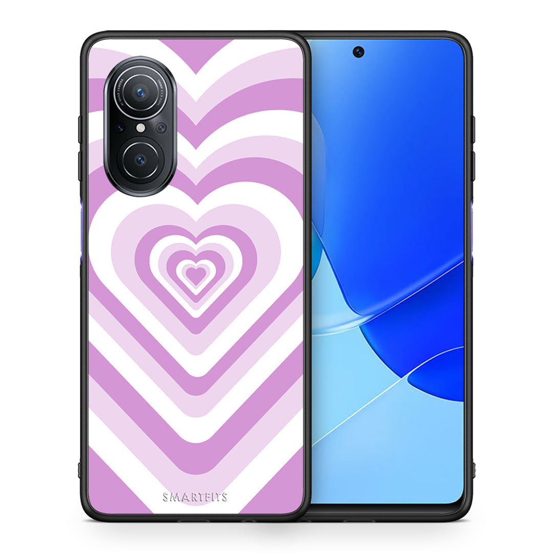Θήκη Huawei Nova 9 SE Lilac Hearts από τη Smartfits με σχέδιο στο πίσω μέρος και μαύρο περίβλημα | Huawei Nova 9 SE Lilac Hearts case with colorful back and black bezels