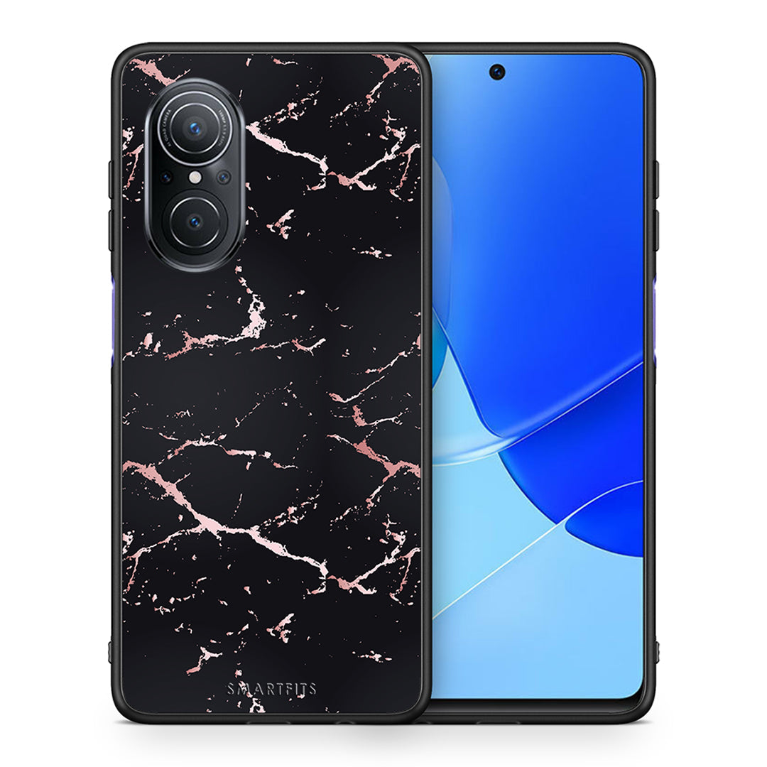 Θήκη Huawei Nova 9 SE Black Rosegold Marble από τη Smartfits με σχέδιο στο πίσω μέρος και μαύρο περίβλημα | Huawei Nova 9 SE Black Rosegold Marble case with colorful back and black bezels