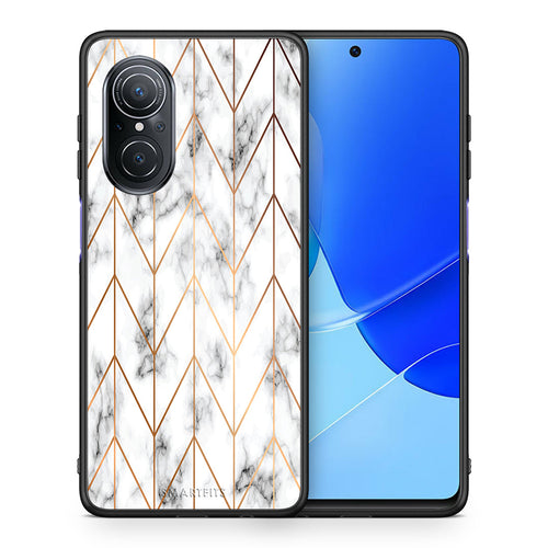 Θήκη Huawei Nova 9 SE Gold Geometric Marble από τη Smartfits με σχέδιο στο πίσω μέρος και μαύρο περίβλημα | Huawei Nova 9 SE Gold Geometric Marble case with colorful back and black bezels