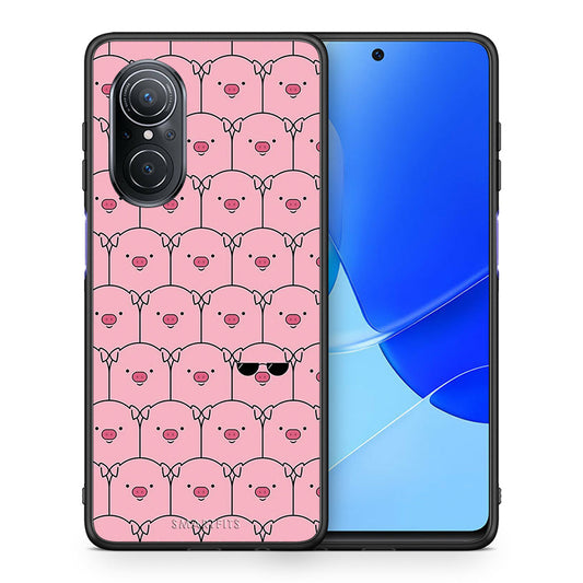 Θήκη Huawei Nova 9 SE Pig Glasses από τη Smartfits με σχέδιο στο πίσω μέρος και μαύρο περίβλημα | Huawei Nova 9 SE Pig Glasses case with colorful back and black bezels