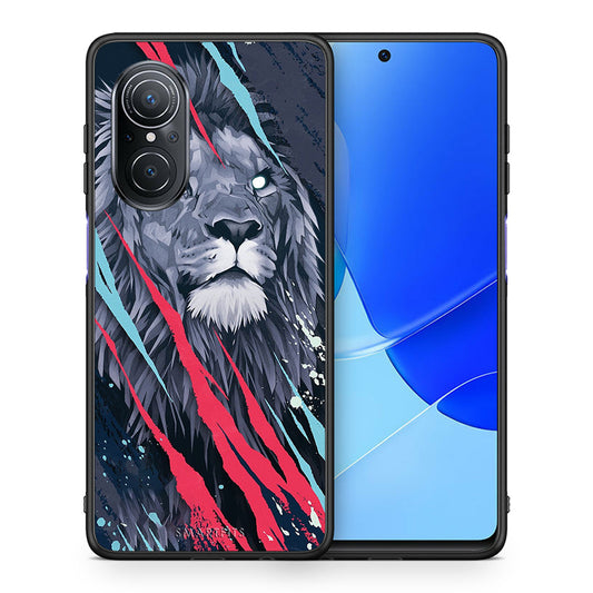 Θήκη Huawei Nova 9 SE Lion Designer PopArt από τη Smartfits με σχέδιο στο πίσω μέρος και μαύρο περίβλημα | Huawei Nova 9 SE Lion Designer PopArt case with colorful back and black bezels