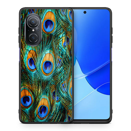 Θήκη Huawei Nova 9 SE Real Peacock Feathers από τη Smartfits με σχέδιο στο πίσω μέρος και μαύρο περίβλημα | Huawei Nova 9 SE Real Peacock Feathers case with colorful back and black bezels