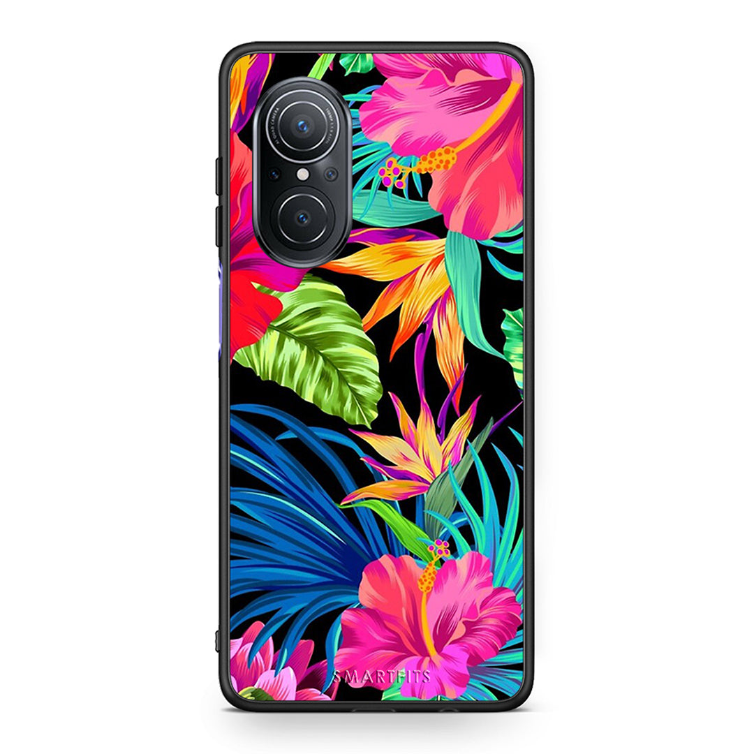 Huawei Nova 9 SE Tropical Flowers θήκη από τη Smartfits με σχέδιο στο πίσω μέρος και μαύρο περίβλημα | Smartphone case with colorful back and black bezels by Smartfits