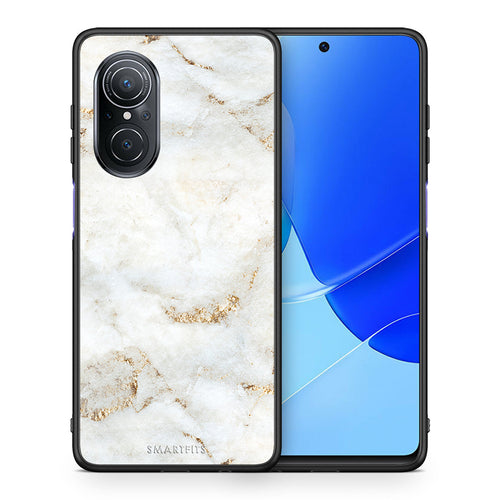 Θήκη Huawei Nova 9 SE White Gold Marble από τη Smartfits με σχέδιο στο πίσω μέρος και μαύρο περίβλημα | Huawei Nova 9 SE White Gold Marble case with colorful back and black bezels