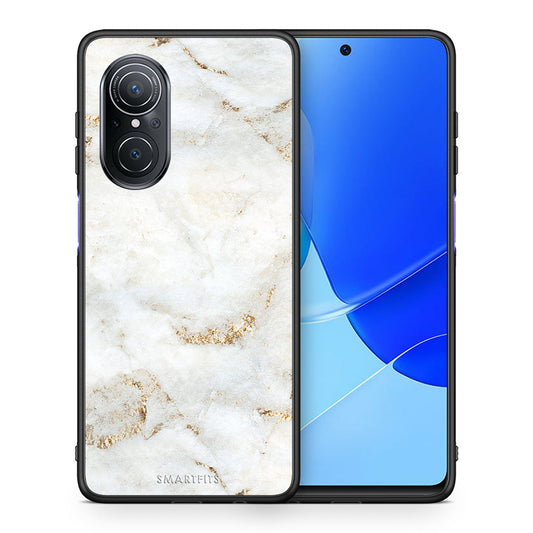 Θήκη Huawei Nova 9 SE White Gold Marble από τη Smartfits με σχέδιο στο πίσω μέρος και μαύρο περίβλημα | Huawei Nova 9 SE White Gold Marble case with colorful back and black bezels