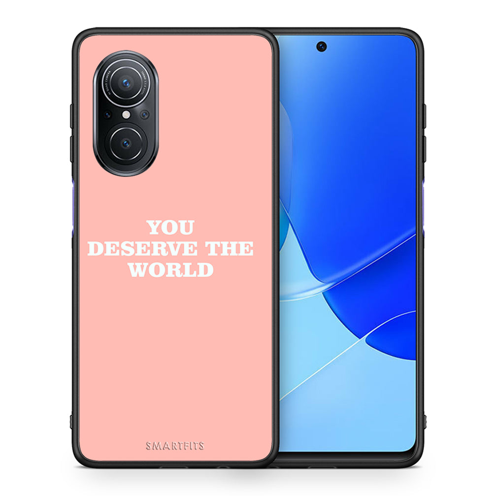 Θήκη Αγίου Βαλεντίνου Huawei Nova 9 SE You Deserve The World από τη Smartfits με σχέδιο στο πίσω μέρος και μαύρο περίβλημα | Huawei Nova 9 SE You Deserve The World case with colorful back and black bezels