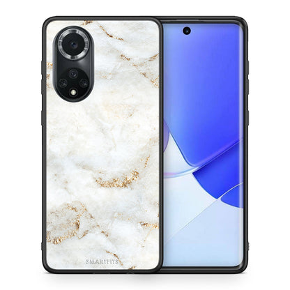 Θήκη Huawei Nova 9/Honor 50 White Gold Marble από τη Smartfits με σχέδιο στο πίσω μέρος και μαύρο περίβλημα | Huawei Nova 9/Honor 50 White Gold Marble case with colorful back and black bezels