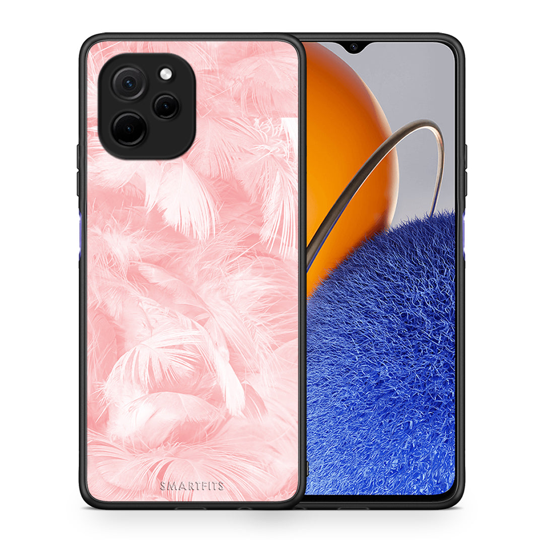 Θήκη Huawei Nova Y61 Boho Pink Feather από τη Smartfits με σχέδιο στο πίσω μέρος και μαύρο περίβλημα | Huawei Nova Y61 Boho Pink Feather Case with Colorful Back and Black Bezels