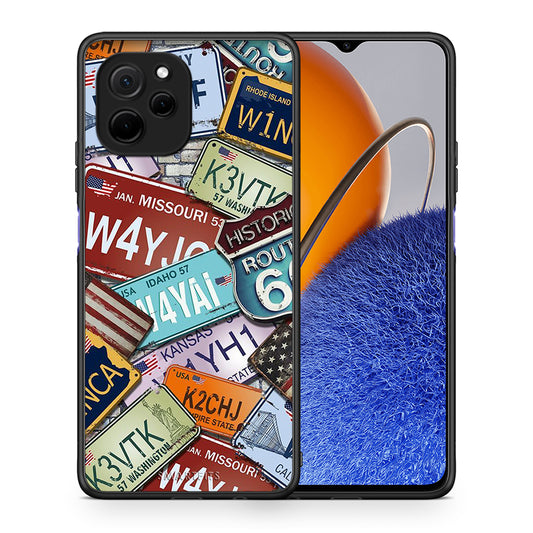 Θήκη Huawei Nova Y61 Car Plates από τη Smartfits με σχέδιο στο πίσω μέρος και μαύρο περίβλημα | Huawei Nova Y61 Car Plates Case with Colorful Back and Black Bezels