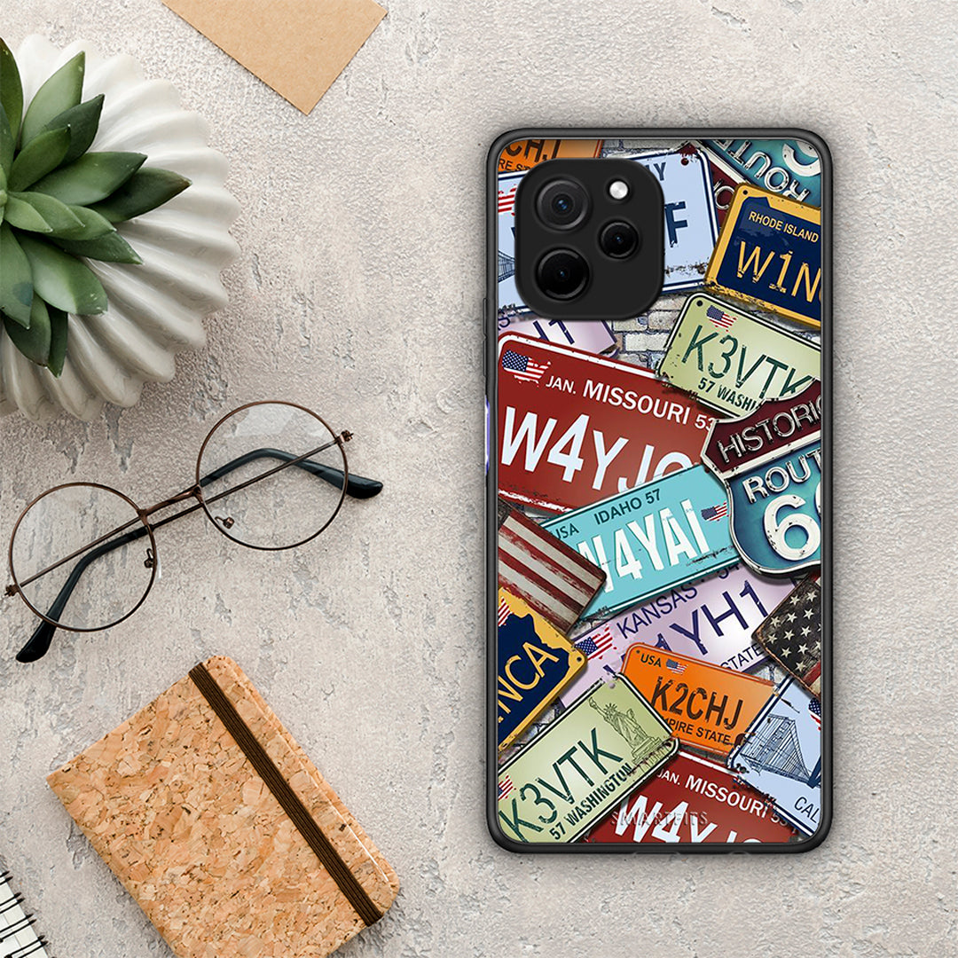 Θήκη Huawei Nova Y61 Car Plates από τη Smartfits με σχέδιο στο πίσω μέρος και μαύρο περίβλημα | Huawei Nova Y61 Car Plates Case with Colorful Back and Black Bezels