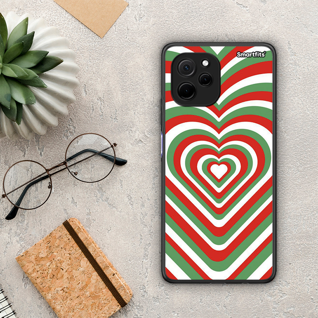 Θήκη Huawei Nova Y61 Christmas Hearts από τη Smartfits με σχέδιο στο πίσω μέρος και μαύρο περίβλημα | Huawei Nova Y61 Christmas Hearts Case with Colorful Back and Black Bezels