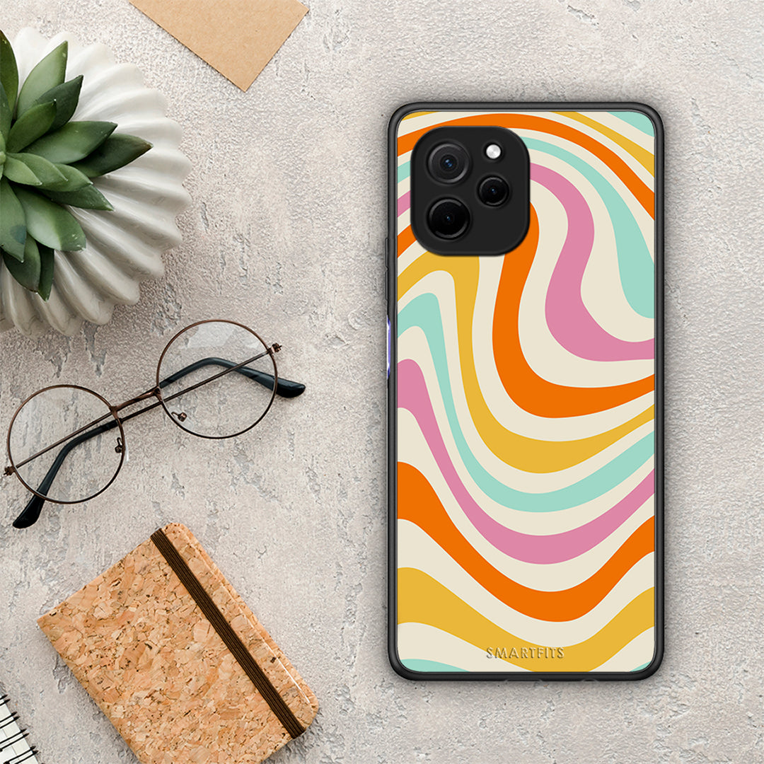 Θήκη Huawei Nova Y61 Colourful Waves από τη Smartfits με σχέδιο στο πίσω μέρος και μαύρο περίβλημα | Huawei Nova Y61 Colourful Waves Case with Colorful Back and Black Bezels