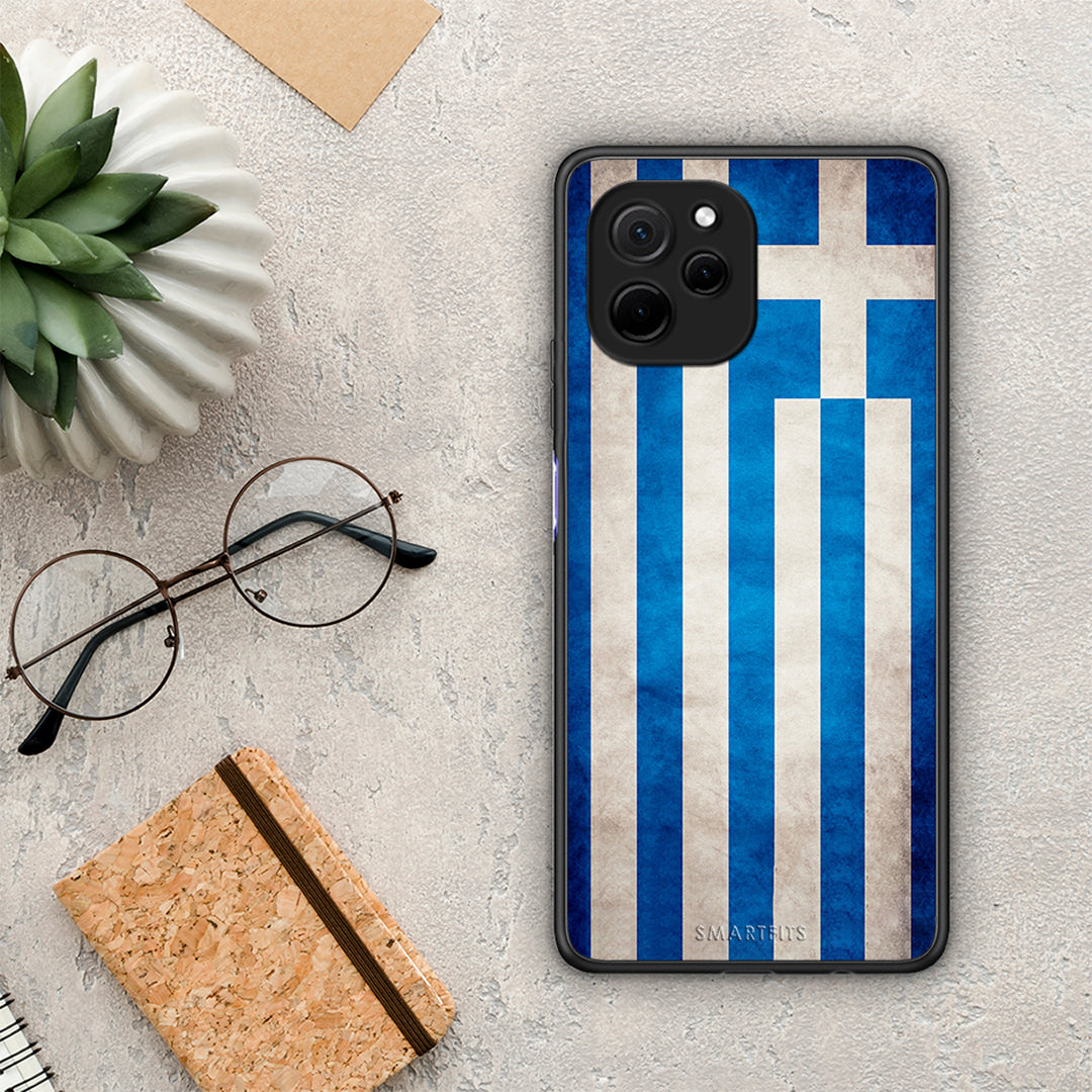 Θήκη Huawei Nova Y61 Flag Greek από τη Smartfits με σχέδιο στο πίσω μέρος και μαύρο περίβλημα | Huawei Nova Y61 Flag Greek Case with Colorful Back and Black Bezels