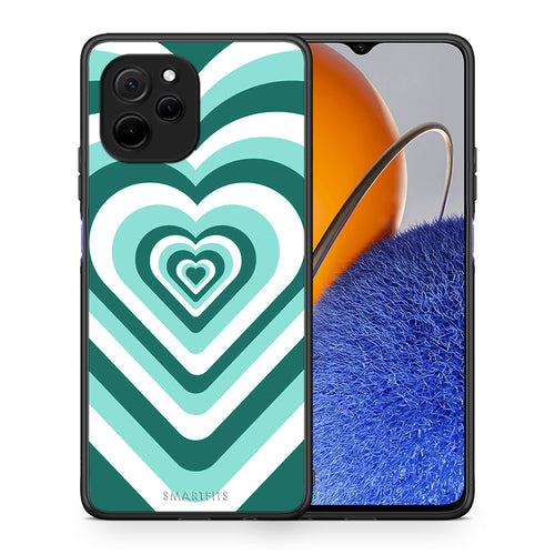Θήκη Huawei Nova Y61 Green Hearts από τη Smartfits με σχέδιο στο πίσω μέρος και μαύρο περίβλημα | Huawei Nova Y61 Green Hearts Case with Colorful Back and Black Bezels