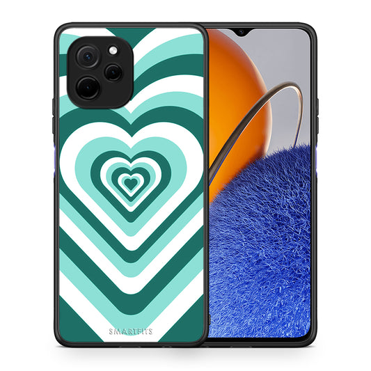 Θήκη Huawei Nova Y61 Green Hearts από τη Smartfits με σχέδιο στο πίσω μέρος και μαύρο περίβλημα | Huawei Nova Y61 Green Hearts Case with Colorful Back and Black Bezels