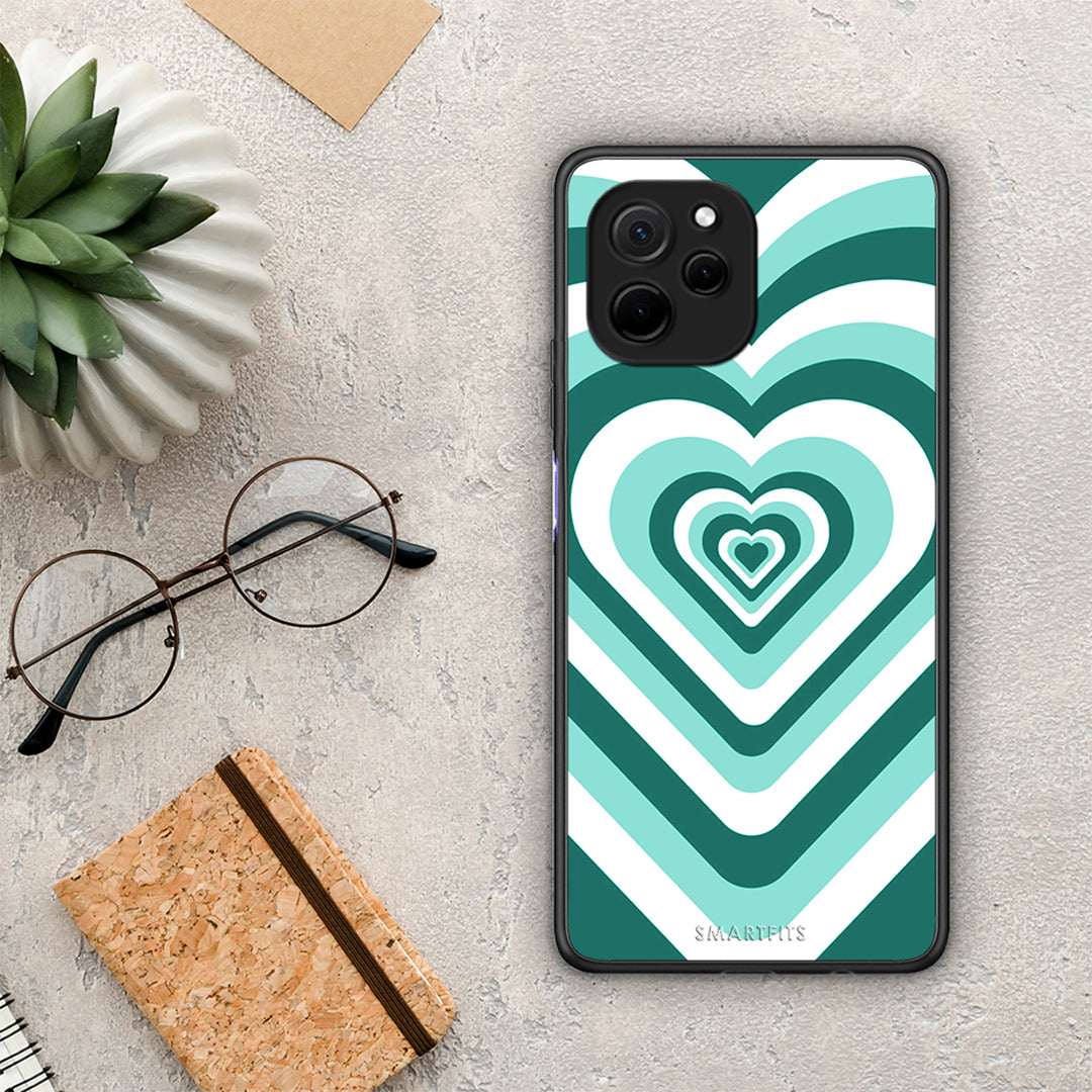 Θήκη Huawei Nova Y61 Green Hearts από τη Smartfits με σχέδιο στο πίσω μέρος και μαύρο περίβλημα | Huawei Nova Y61 Green Hearts Case with Colorful Back and Black Bezels