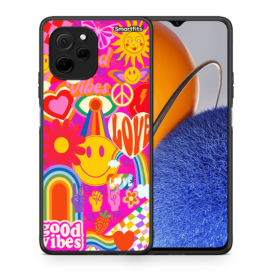 Θήκη Huawei Nova Y61 Hippie Love από τη Smartfits με σχέδιο στο πίσω μέρος και μαύρο περίβλημα | Huawei Nova Y61 Hippie Love Case with Colorful Back and Black Bezels