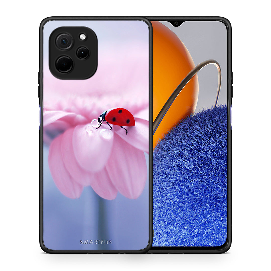 Θήκη Huawei Nova Y61 Ladybug Flower από τη Smartfits με σχέδιο στο πίσω μέρος και μαύρο περίβλημα | Huawei Nova Y61 Ladybug Flower Case with Colorful Back and Black Bezels