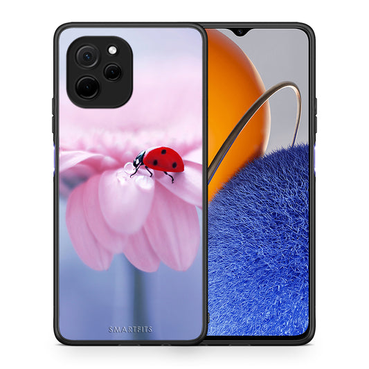 Θήκη Huawei Nova Y61 Ladybug Flower από τη Smartfits με σχέδιο στο πίσω μέρος και μαύρο περίβλημα | Huawei Nova Y61 Ladybug Flower Case with Colorful Back and Black Bezels