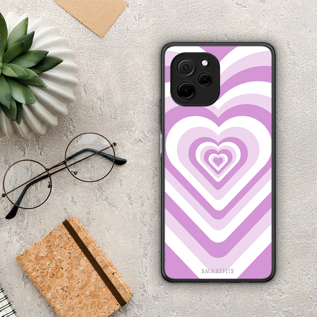 Θήκη Huawei Nova Y61 Lilac Hearts από τη Smartfits με σχέδιο στο πίσω μέρος και μαύρο περίβλημα | Huawei Nova Y61 Lilac Hearts Case with Colorful Back and Black Bezels