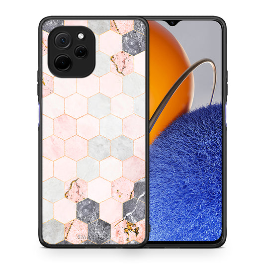 Θήκη Huawei Nova Y61 Marble Hexagon Pink από τη Smartfits με σχέδιο στο πίσω μέρος και μαύρο περίβλημα | Huawei Nova Y61 Marble Hexagon Pink Case with Colorful Back and Black Bezels