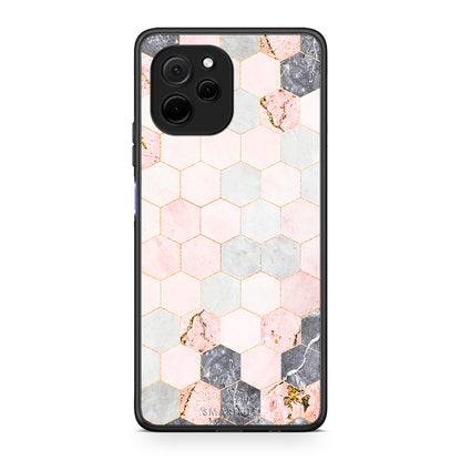 Θήκη Huawei Nova Y61 Marble Hexagon Pink από τη Smartfits με σχέδιο στο πίσω μέρος και μαύρο περίβλημα | Huawei Nova Y61 Marble Hexagon Pink Case with Colorful Back and Black Bezels