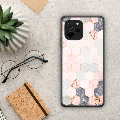 Θήκη Huawei Nova Y61 Marble Hexagon Pink από τη Smartfits με σχέδιο στο πίσω μέρος και μαύρο περίβλημα | Huawei Nova Y61 Marble Hexagon Pink Case with Colorful Back and Black Bezels