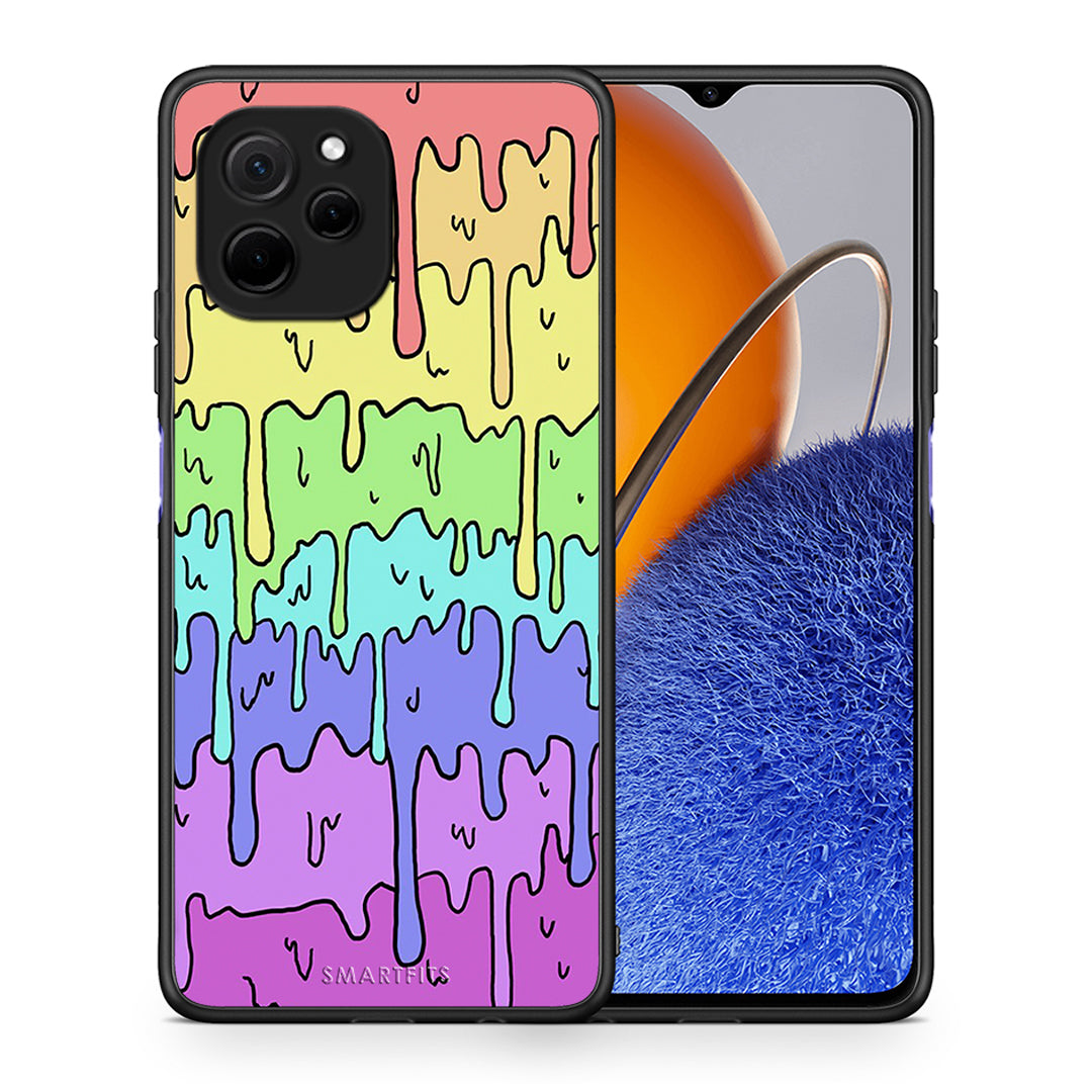 Θήκη Huawei Nova Y61 Melting Rainbow από τη Smartfits με σχέδιο στο πίσω μέρος και μαύρο περίβλημα | Huawei Nova Y61 Melting Rainbow Case with Colorful Back and Black Bezels